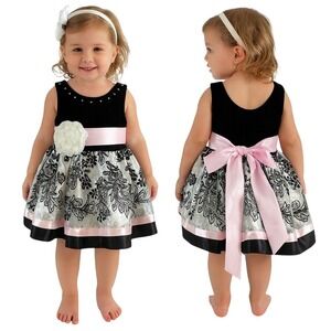 Weissman Girls Dress Black Pink‎ Mixed Prints Sash TIes Knee Length Floral XS